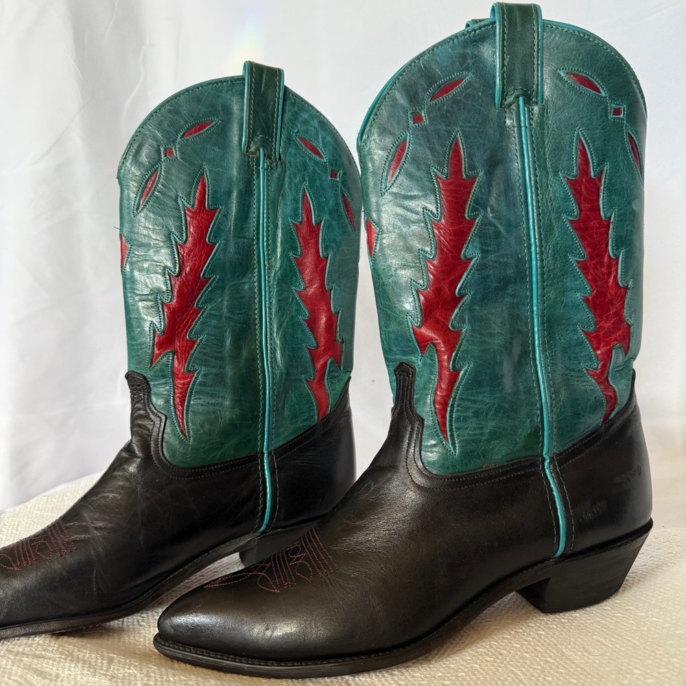 Teal Red and Black Vintage Code West Cowboy Boots